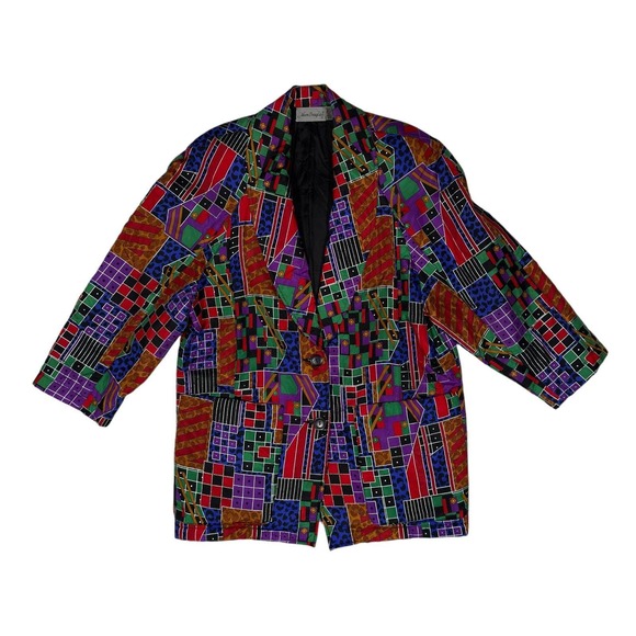 Alan Douglas Jackets & Blazers - Vintage Alan Douglas Womens Multicolor Geometric Print Silk Blazer
